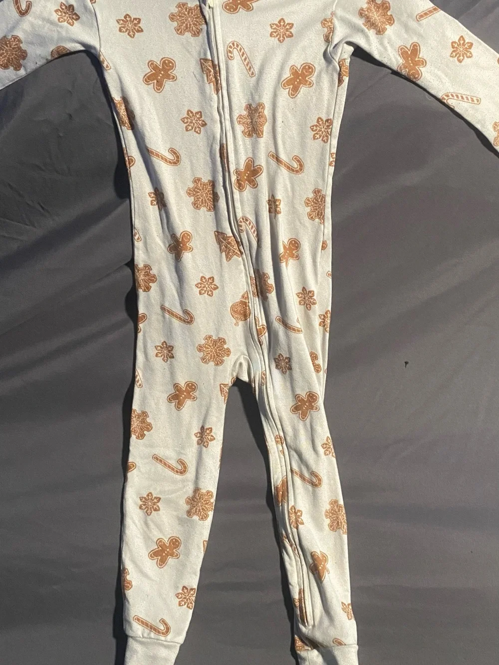 Gerber Cream and Brown Gingerbread Print Footless Zipper Onesie
